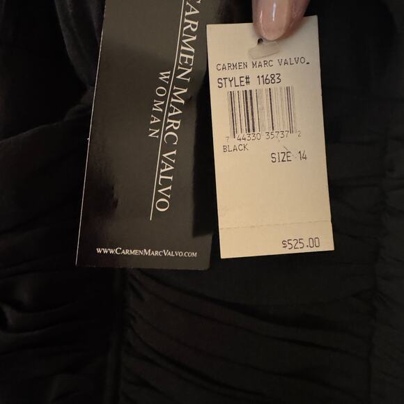 NWT CARMEN MARC VALVO Signature Black Silk Formal dress sz 14 halter sleeveless - Picture 8 of 13